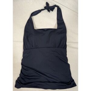 Lands' End Black Swim Top 16L 16 Halter Tankini Ruched Padded Women's Swimsuit